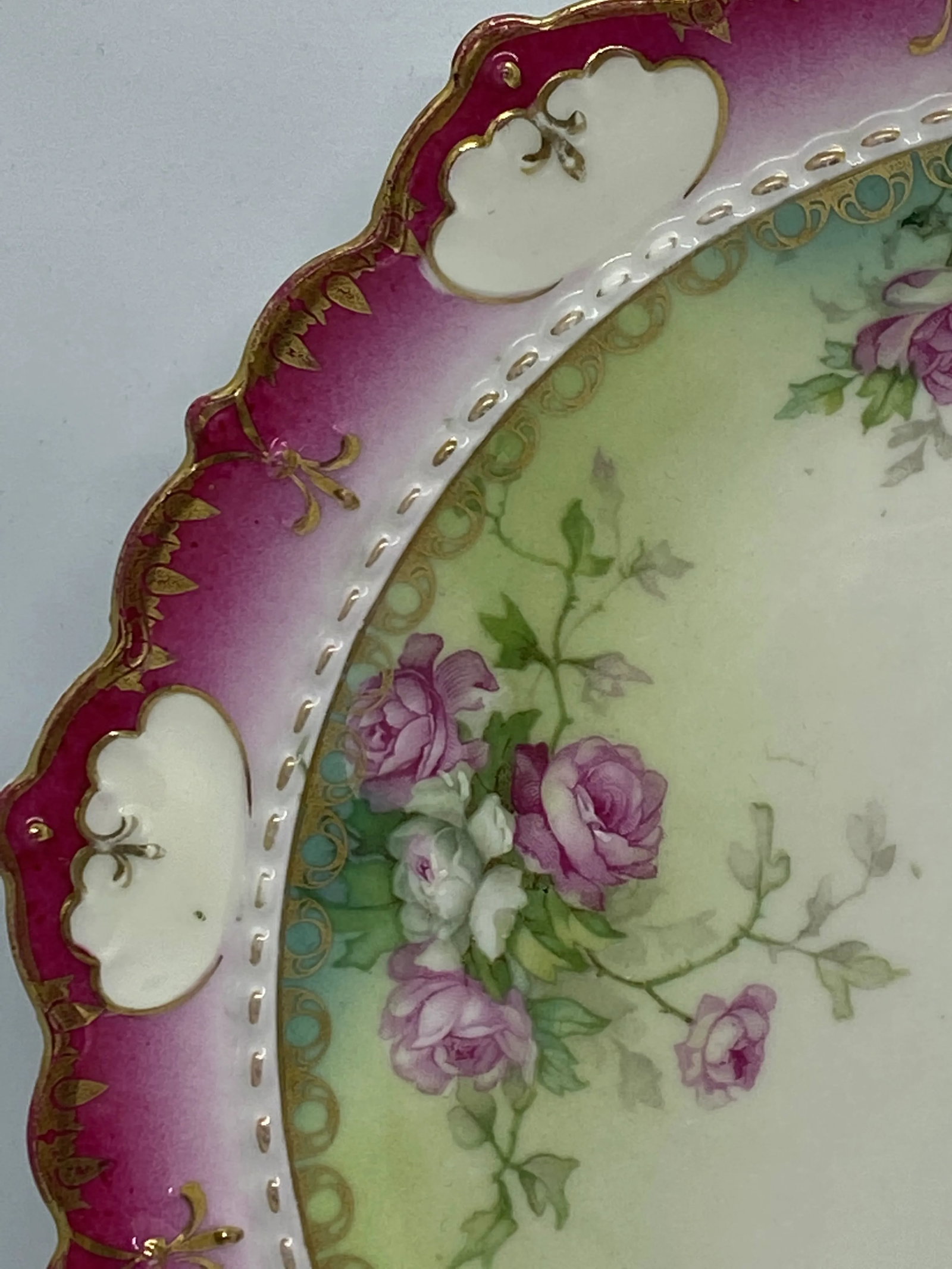 1884-1909 Moritz Zdekauer M Z Austria Pink Roses Design Porcelain Plate - 10