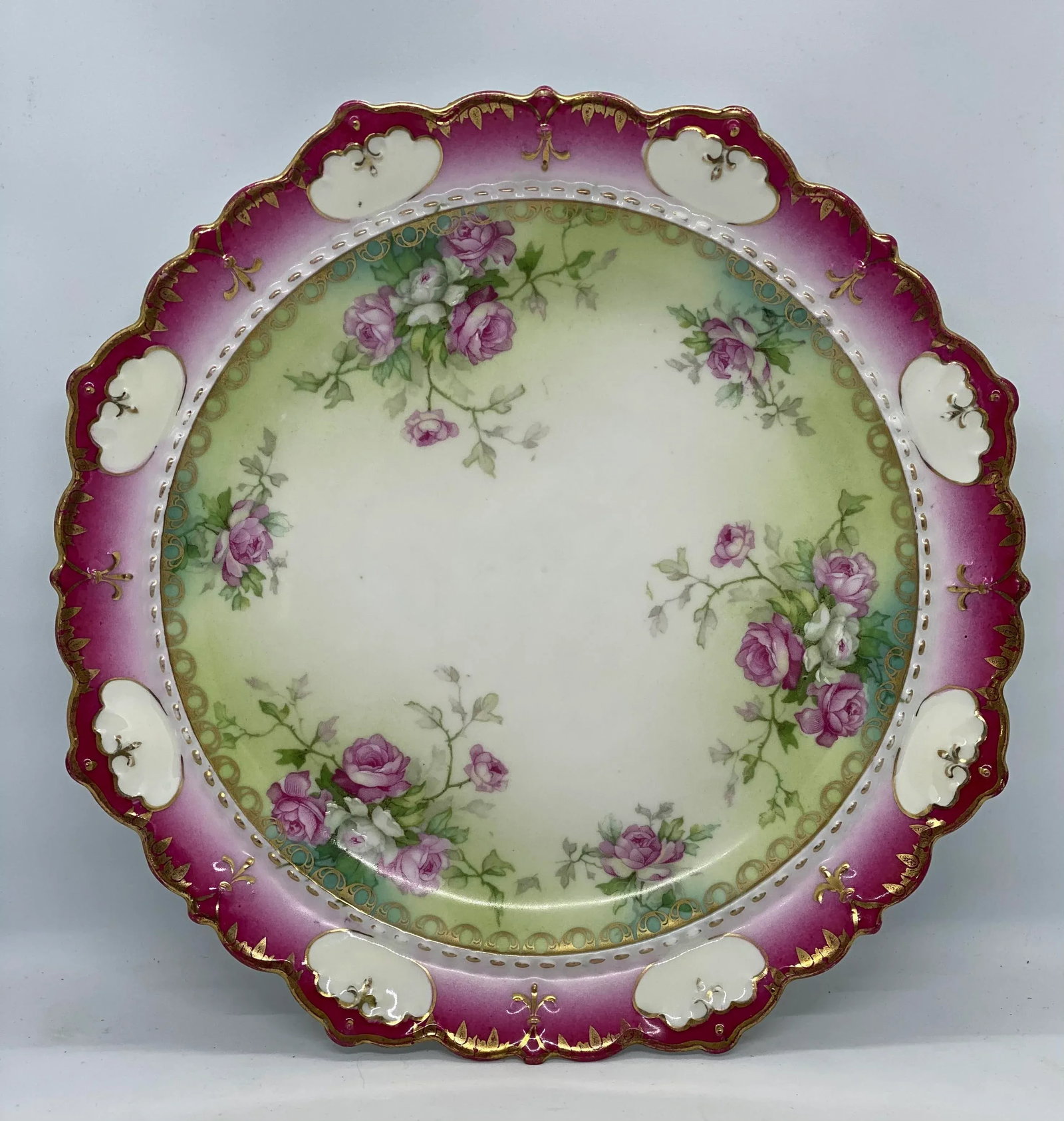 1884-1909 Moritz Zdekauer M Z Austria Pink Roses Design Porcelain Plate - 2