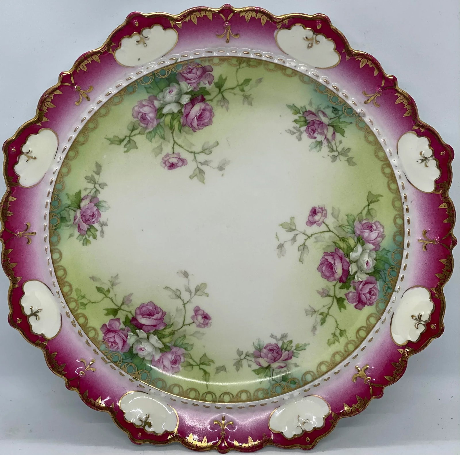 1884-1909 Moritz Zdekauer M Z Austria Pink Roses Design Porcelain Plate - 4