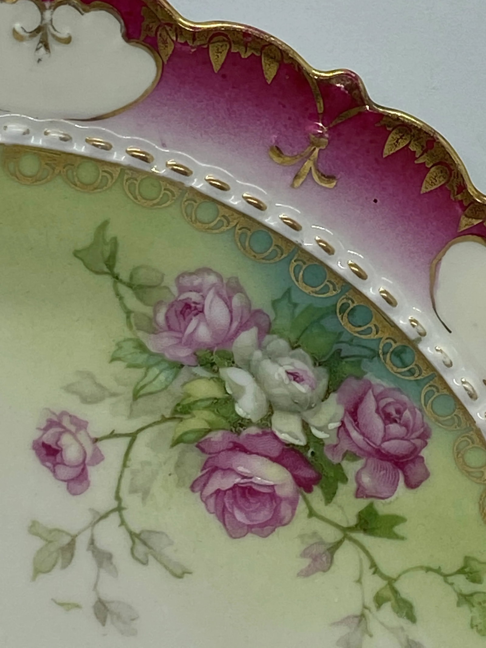 1884-1909 Moritz Zdekauer M Z Austria Pink Roses Design Porcelain Plate - 8