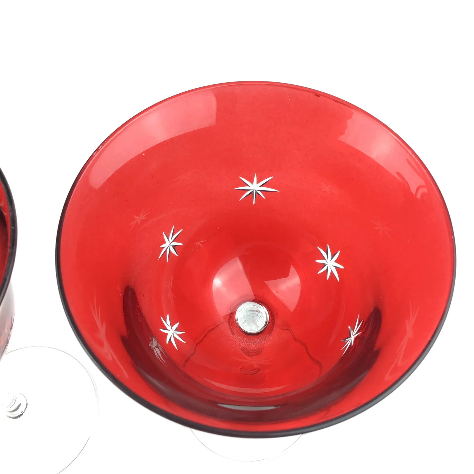 Vintage Red Star Etched Crystal Wine Glasses - Set of 3 - 10