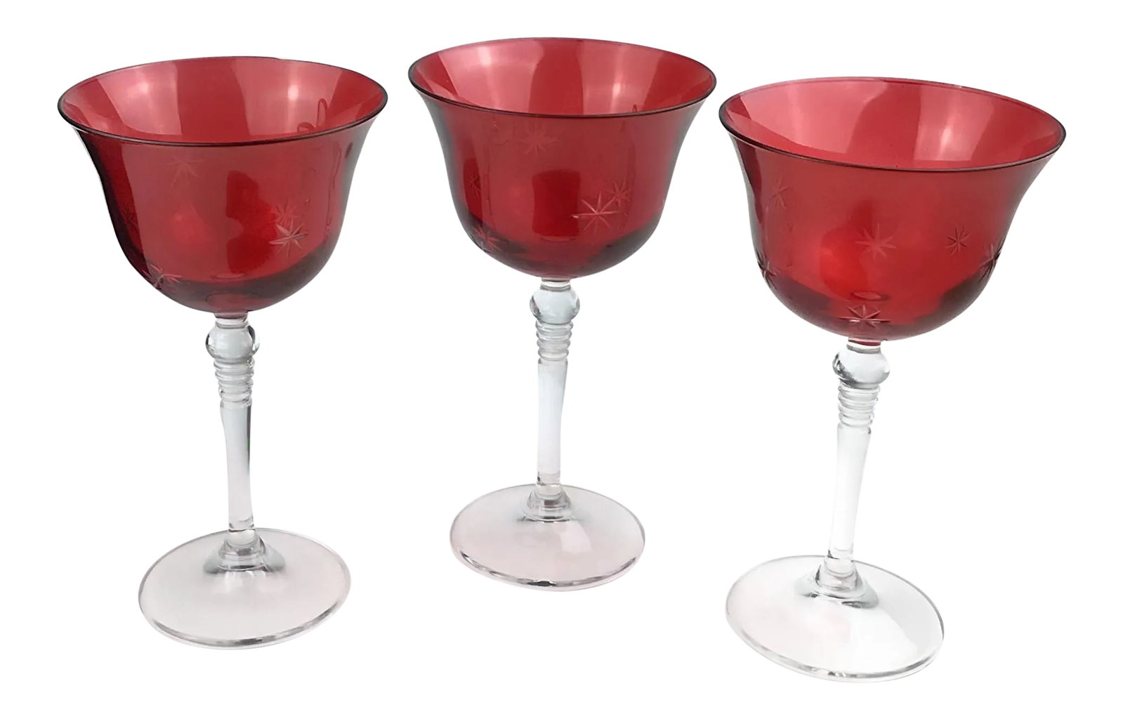 Vintage Red Star Etched Crystal Wine Glasses - Set of 3 (1 of 13)