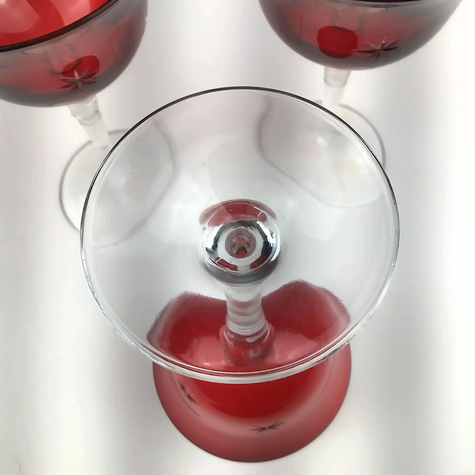 Vintage Red Star Etched Crystal Wine Glasses - Set of 3 - 8