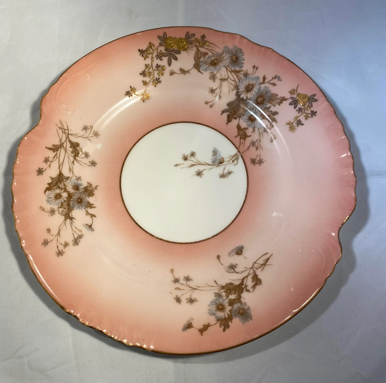 Early 20th Century Limoges France L. Sazerat Porcelain Pink Luncheon Plates With Blue Daisies - Set - 11