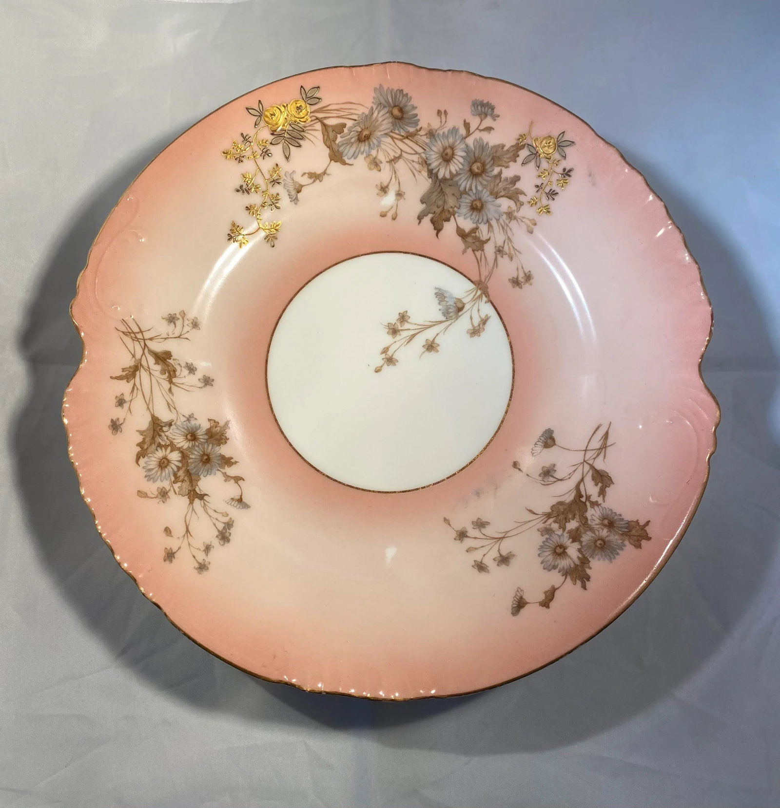 Early 20th Century Limoges France L. Sazerat Porcelain Pink Luncheon Plates With Blue Daisies - Set - 13