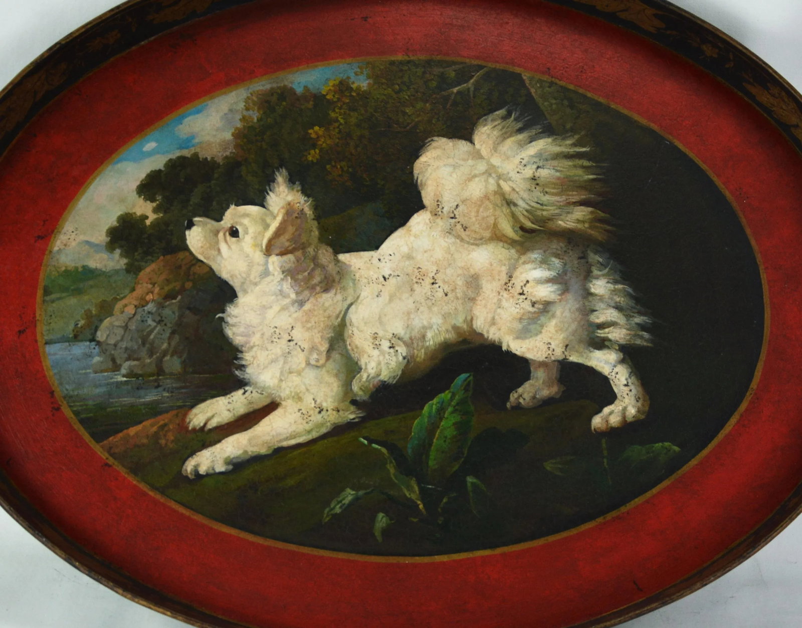 Vintage Oval Hand-Painted Dog Decoration Tray - 3