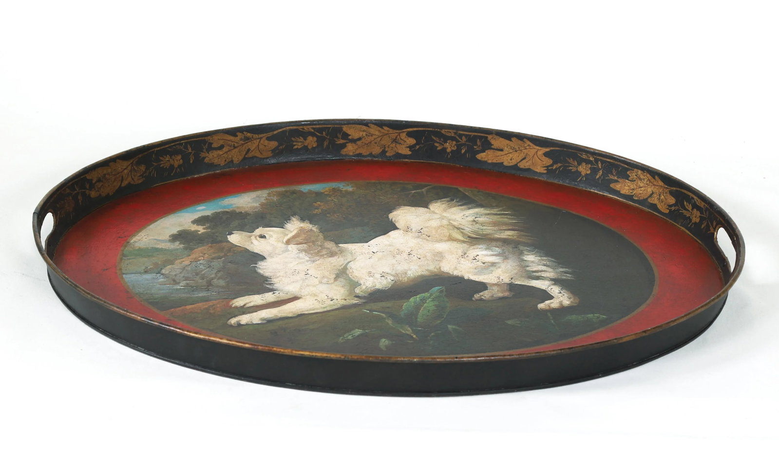 Vintage Oval Hand-Painted Dog Decoration Tray - 4