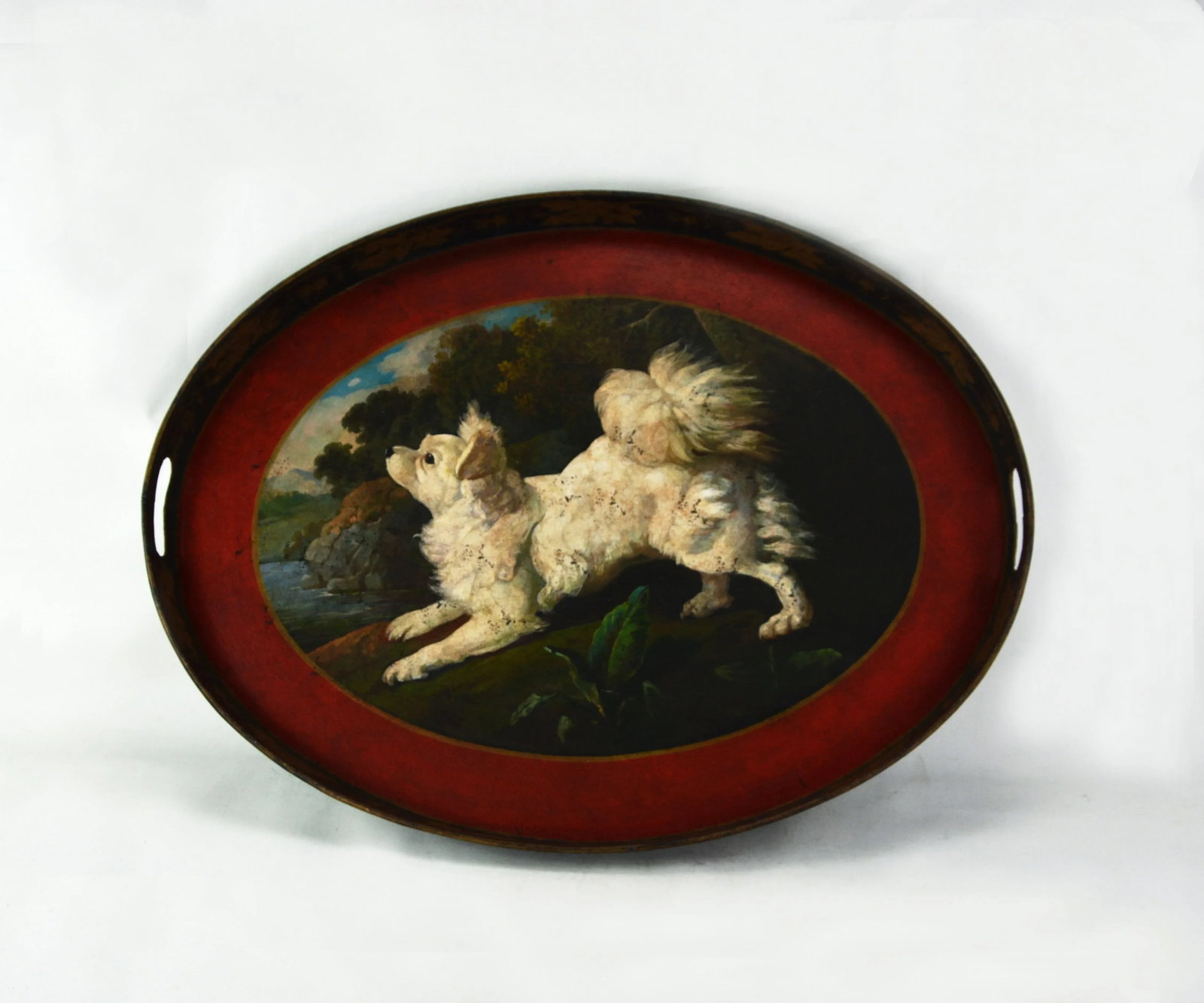 Vintage Oval Hand-Painted Dog Decoration Tray - 6