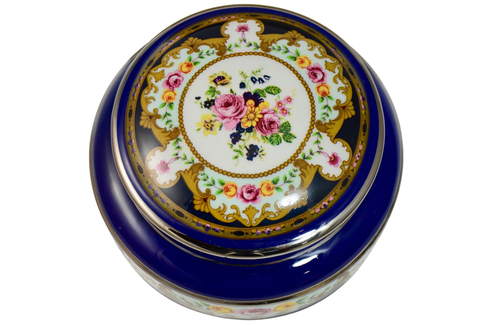 Cobalt Blue Round Italian Porcelain Box - 2