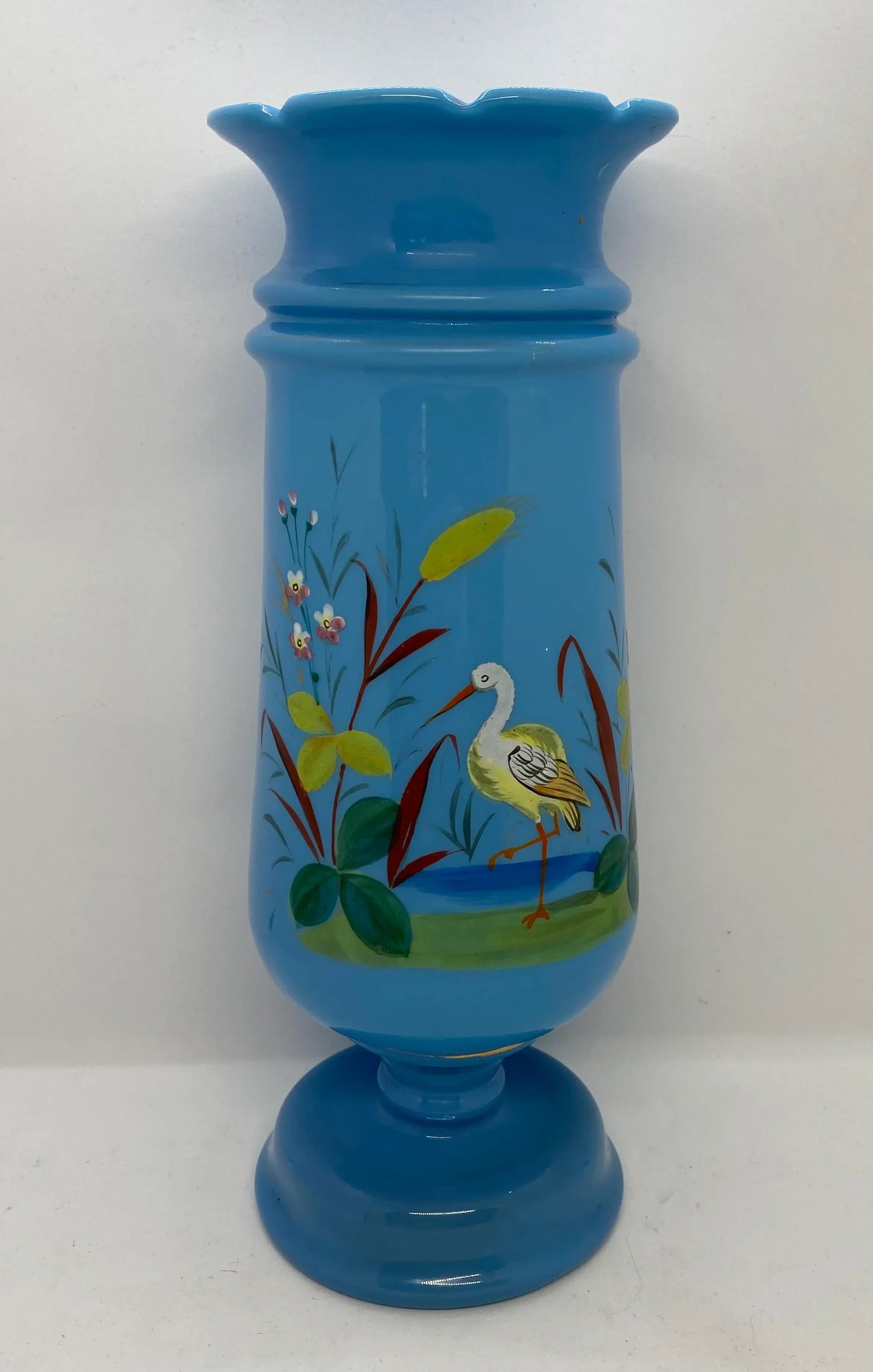Late 19th Century Victorian Bristol Blue Glass Hand Painted and Enameled Vase - 12