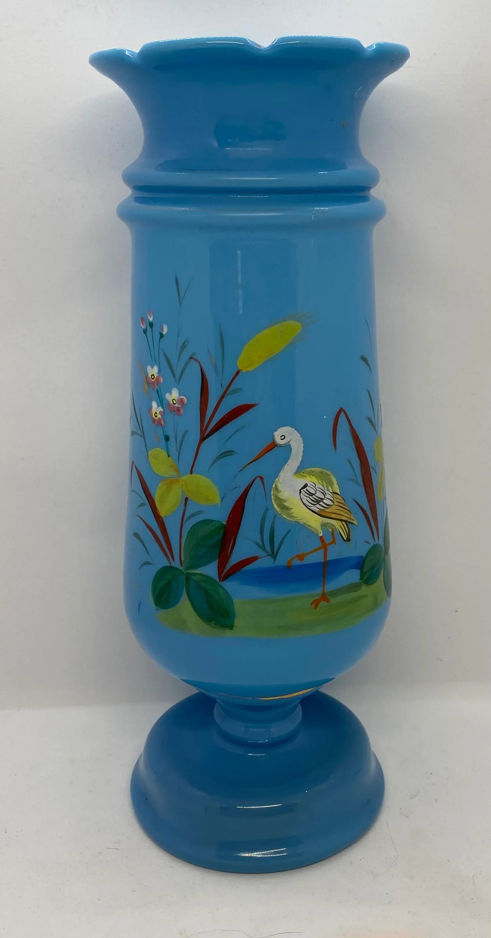 Late 19th Century Victorian Bristol Blue Glass Hand Painted and Enameled Vase - 2