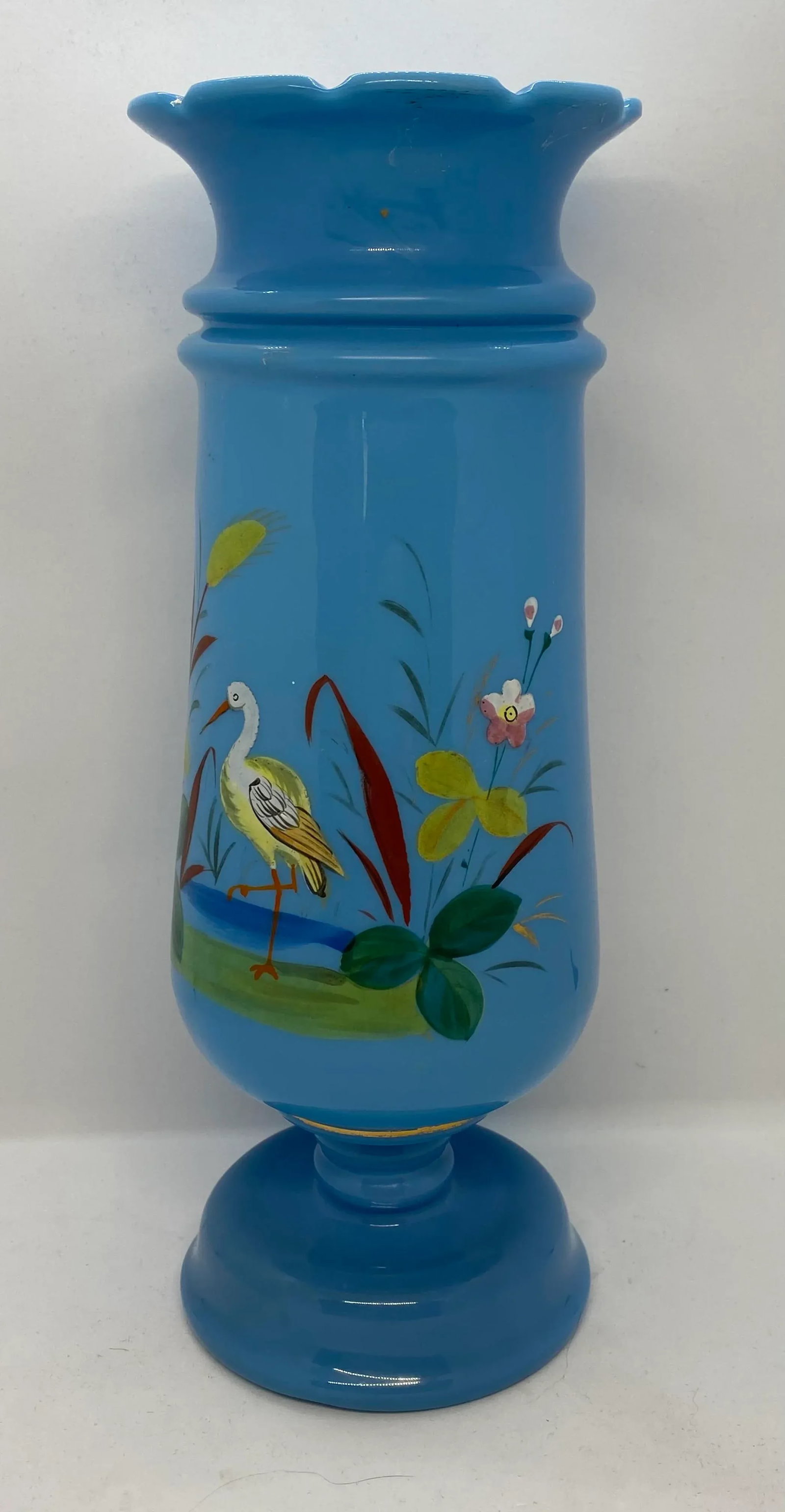Late 19th Century Victorian Bristol Blue Glass Hand Painted and Enameled Vase - 3