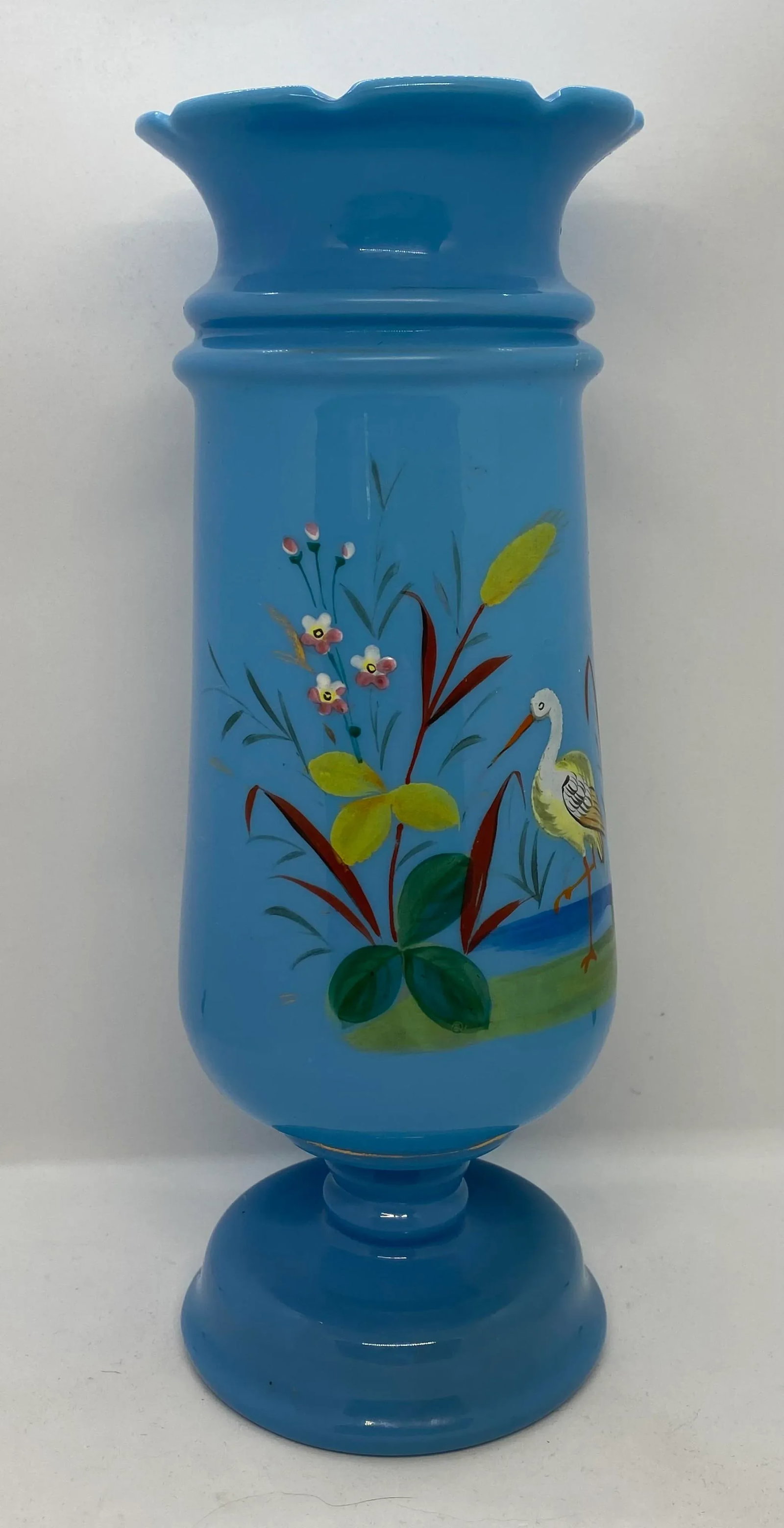Late 19th Century Victorian Bristol Blue Glass Hand Painted and Enameled Vase - 4