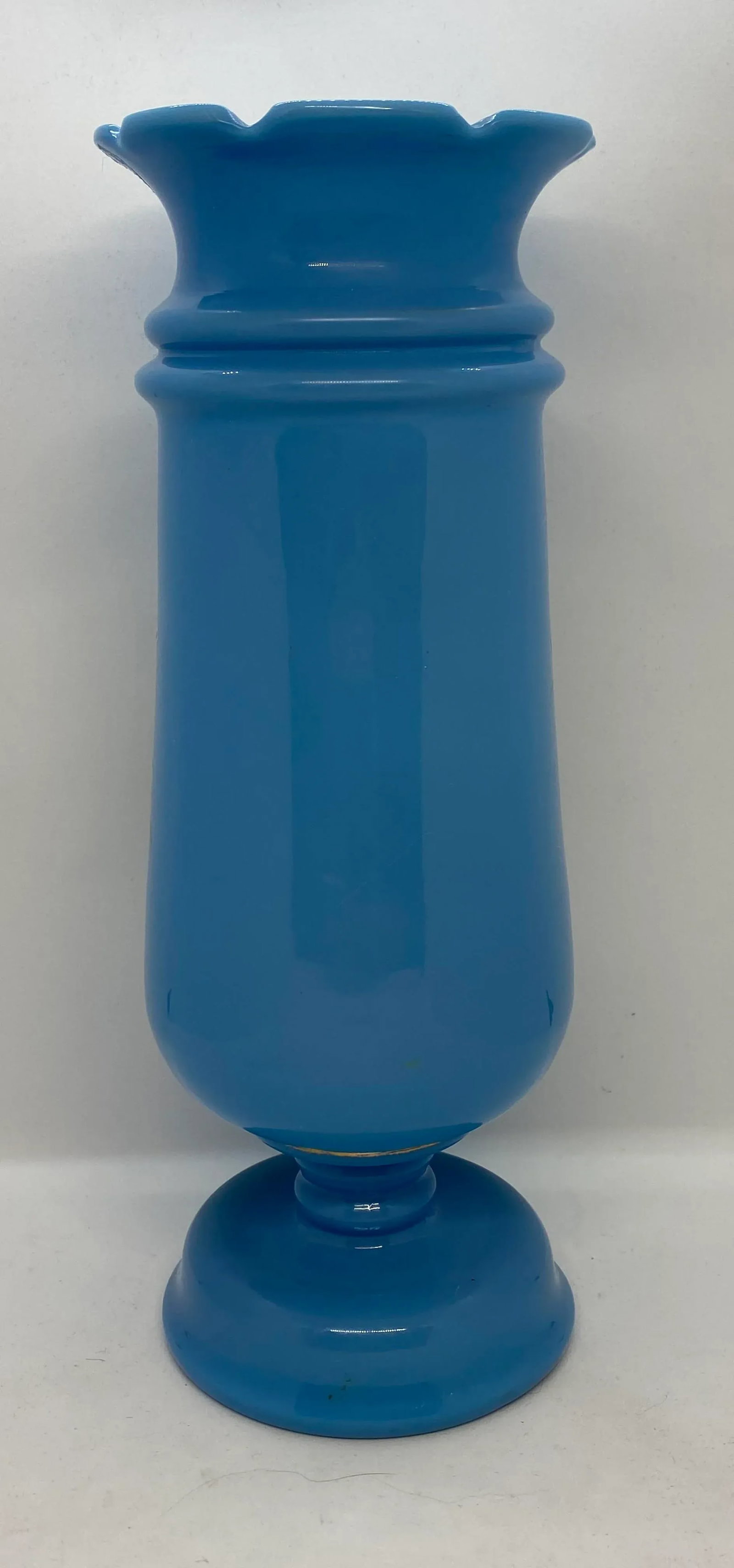 Late 19th Century Victorian Bristol Blue Glass Hand Painted and Enameled Vase - 5