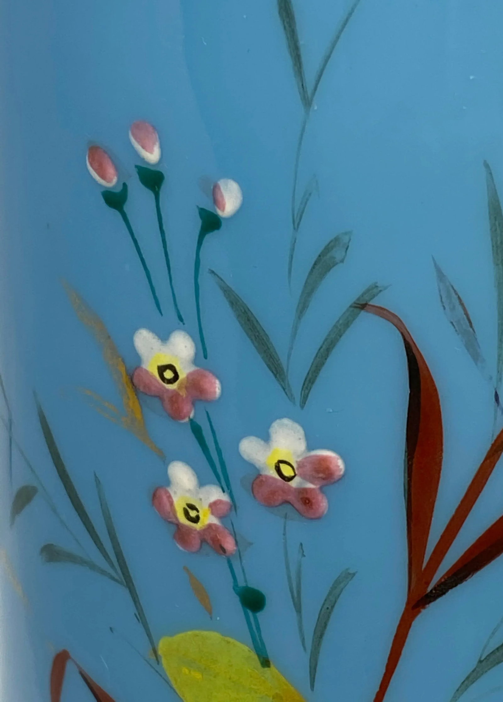 Late 19th Century Victorian Bristol Blue Glass Hand Painted and Enameled Vase - 7