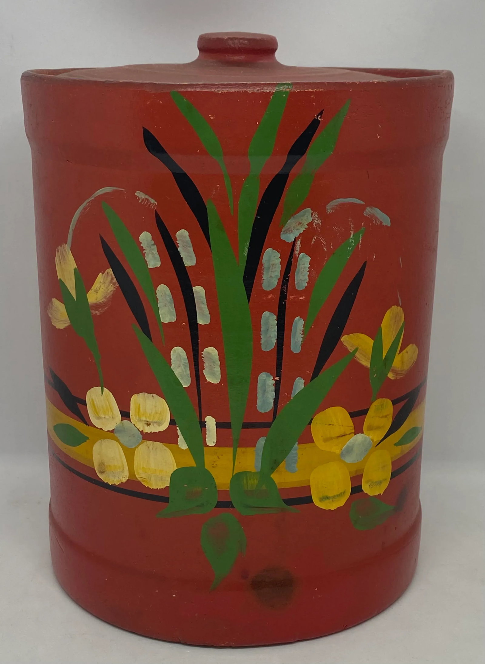 1940's Hand Painted Stoneware Cookie Jar - 3