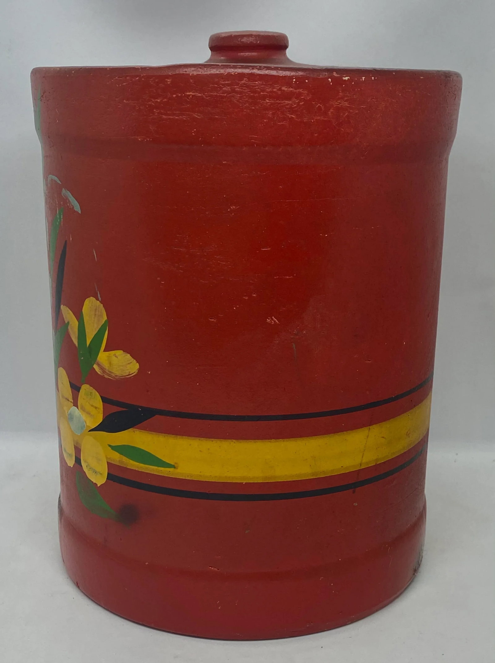 1940's Hand Painted Stoneware Cookie Jar - 6