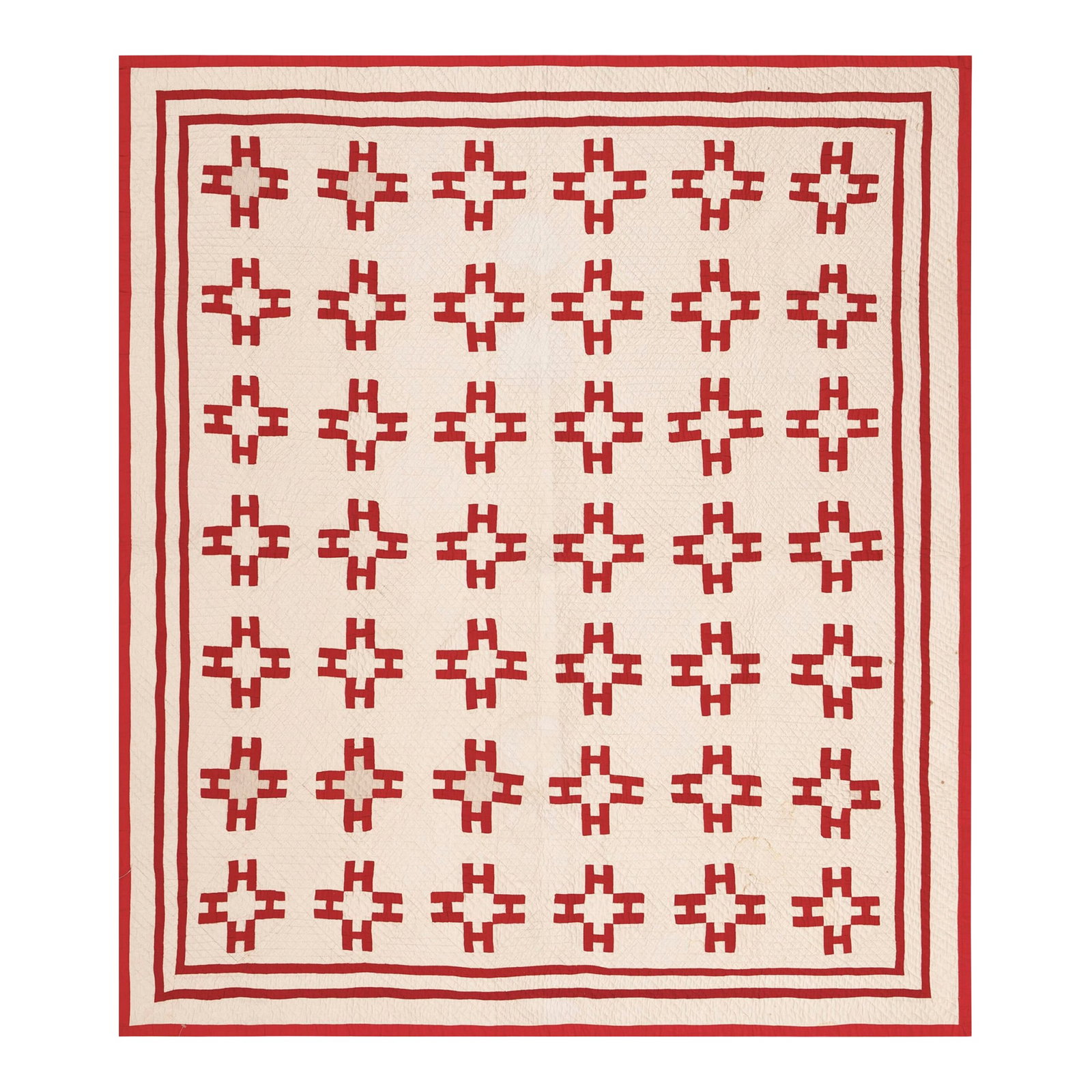 Nazmiyal Collection Antique American Quilt Textile: Red and White Geometric Allover Antique American Quilt Textile, Country of Origin: United States, Ohio, Circa Date: 1900-1920 Condition: Alterations: Original Condition Unaltered Imperfections: Some I