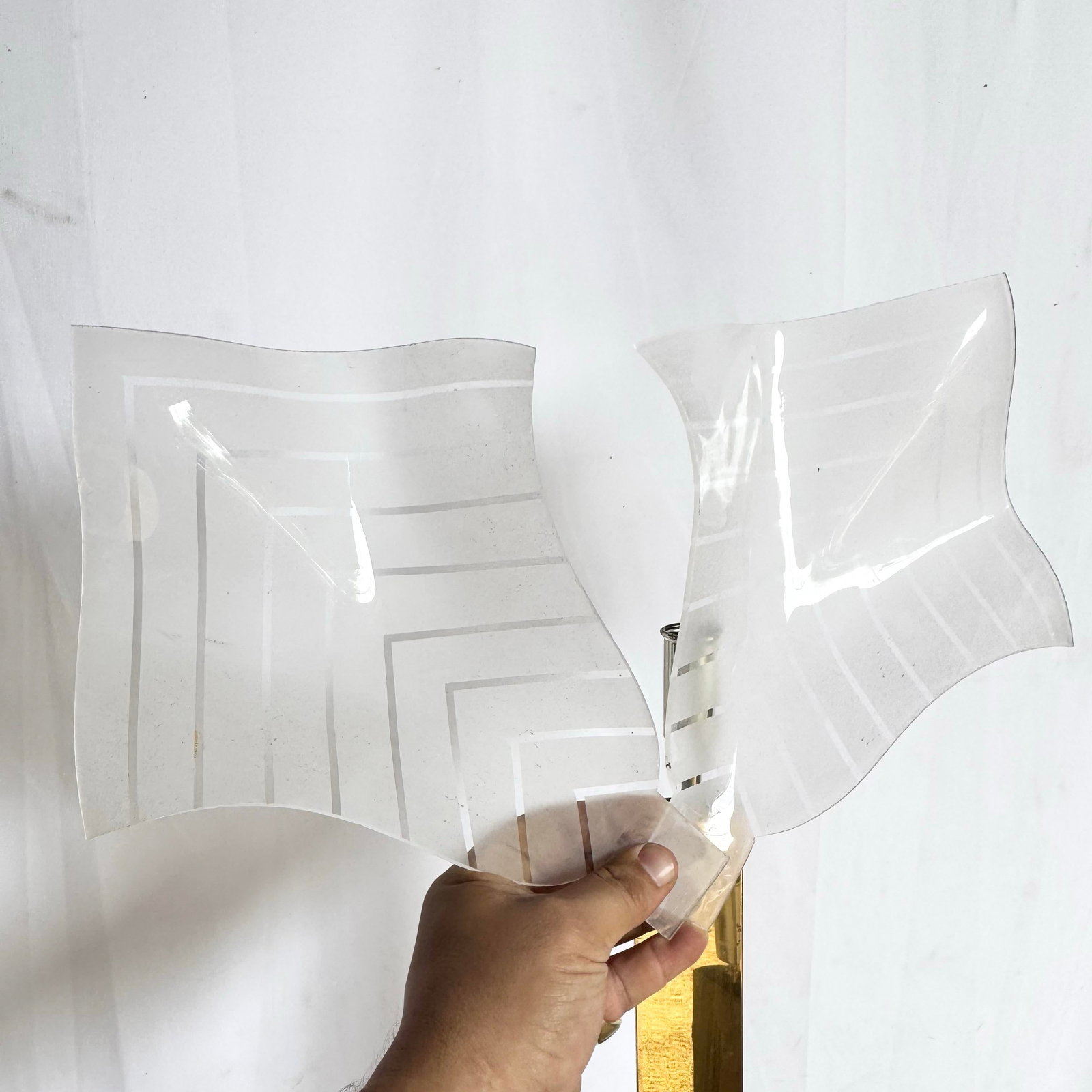 Art Deco Sculptural Acrylic and Brass Torchiere Floor Lamp With Calla Lily-Inspired Shades - 9