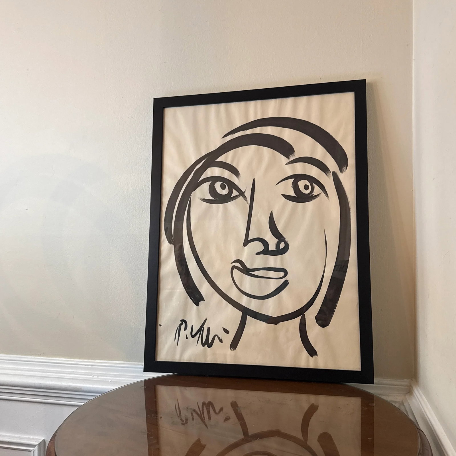 1970s Black and White Abstract Figure Portrait Painting by Peter Keil ~ Framed - 2