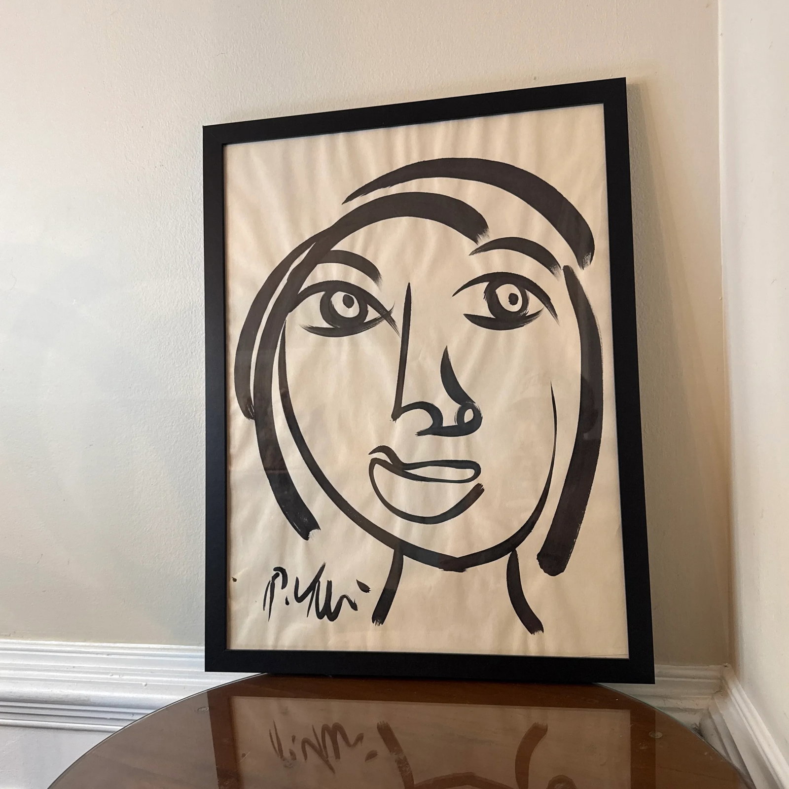 1970s Black and White Abstract Figure Portrait Painting by Peter Keil ~ Framed - 3