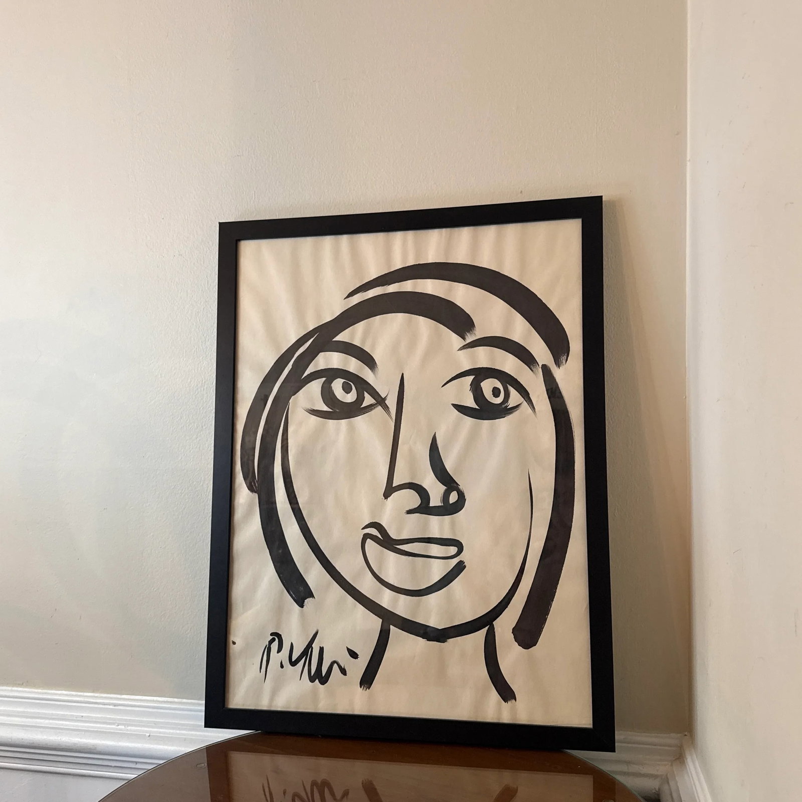 1970s Black and White Abstract Figure Portrait Painting by Peter Keil ~ Framed - 6