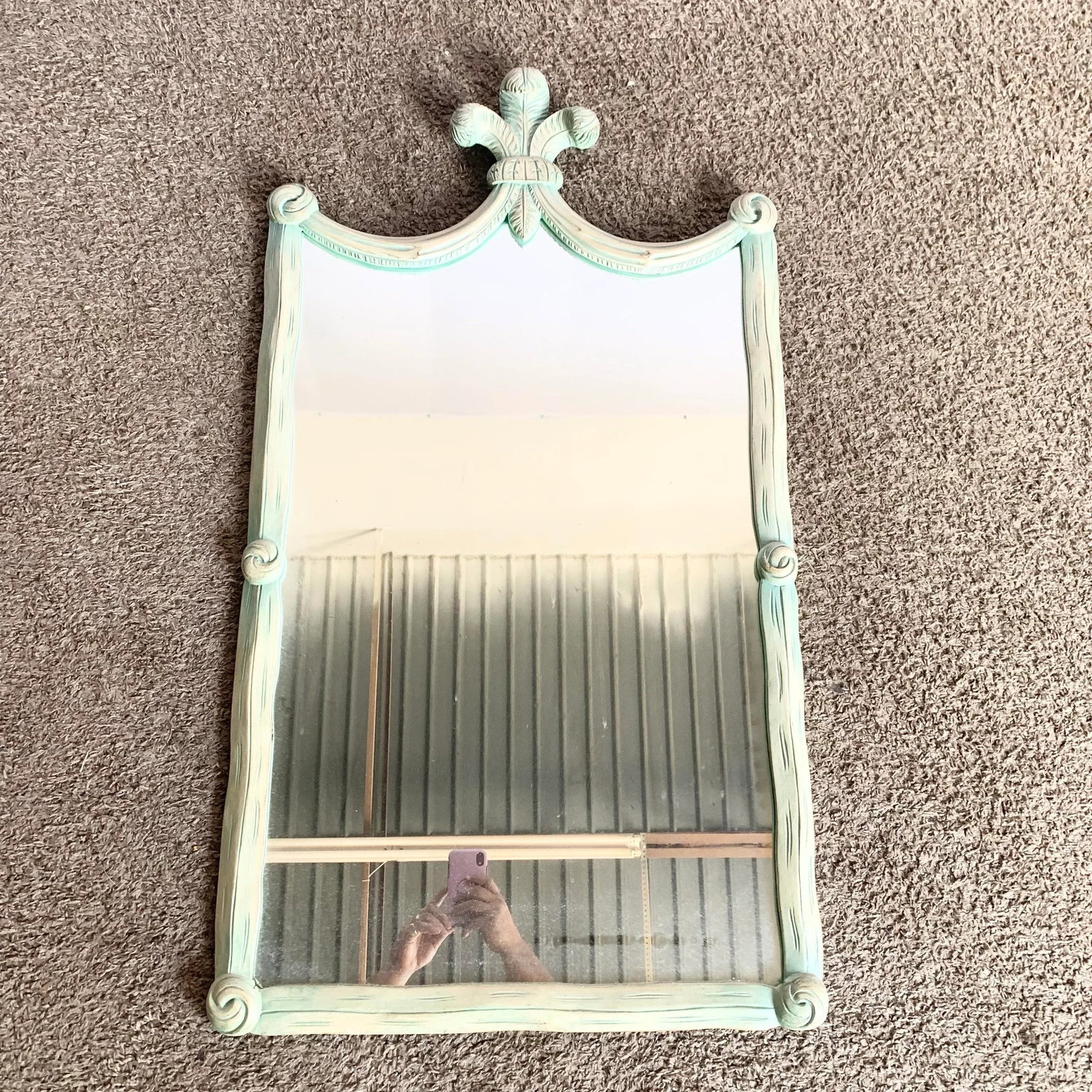 Vintage Regency Painted Green Wooden Mirror - 2