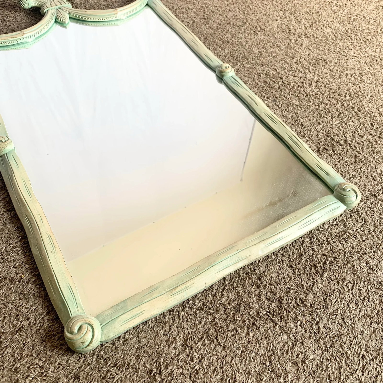 Vintage Regency Painted Green Wooden Mirror - 3