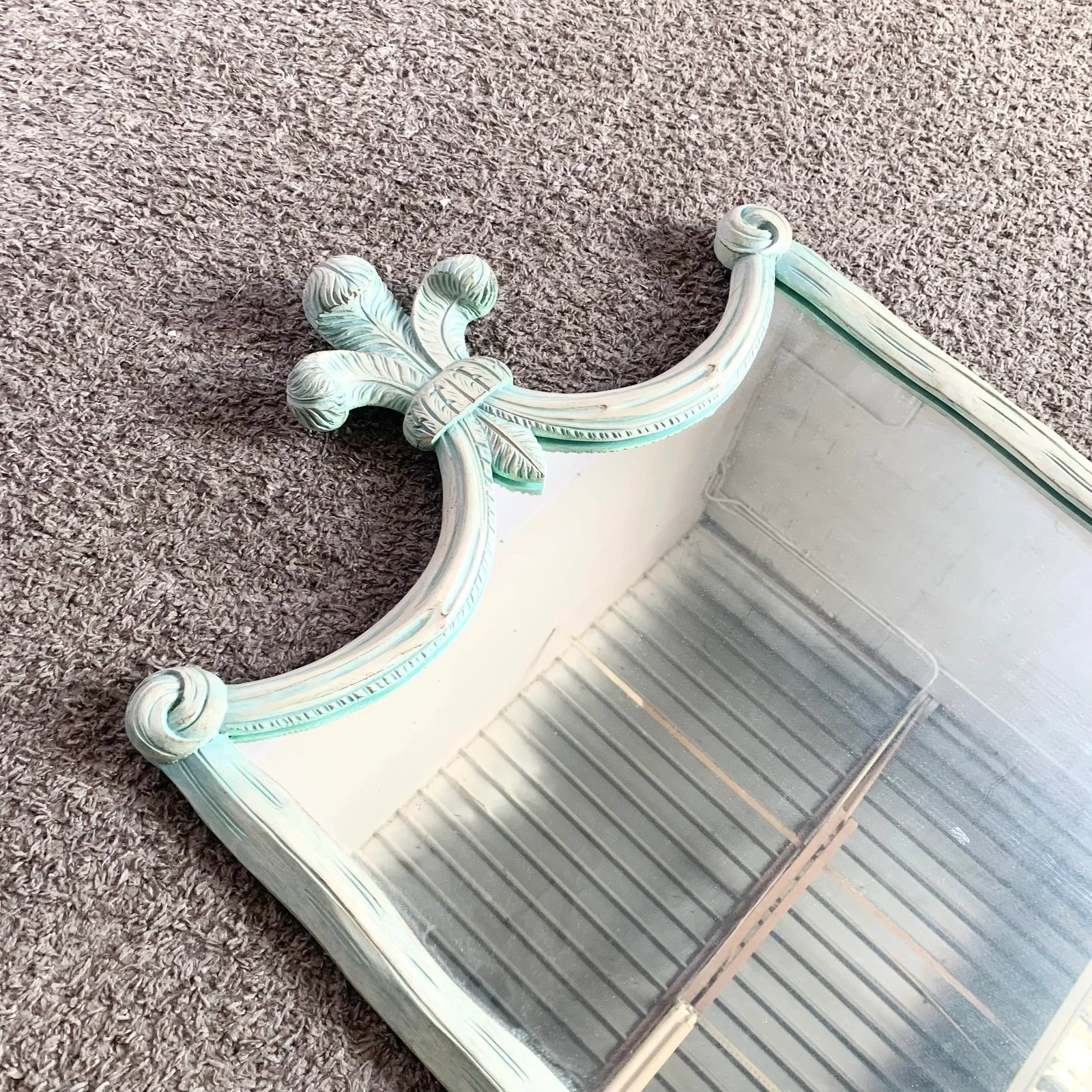 Vintage Regency Painted Green Wooden Mirror - 5