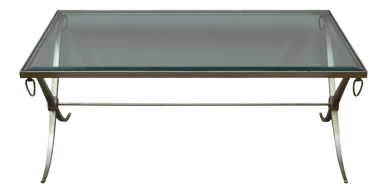 Baker Barbara Barry Coffee Table: Barbara Barry For Baker Furniture Coffee Table. It features Wrought Iron X Base and beveled glass top. Condition: Alterations: Original Condition Unaltered Imperfections: Some Imperfections Condition 