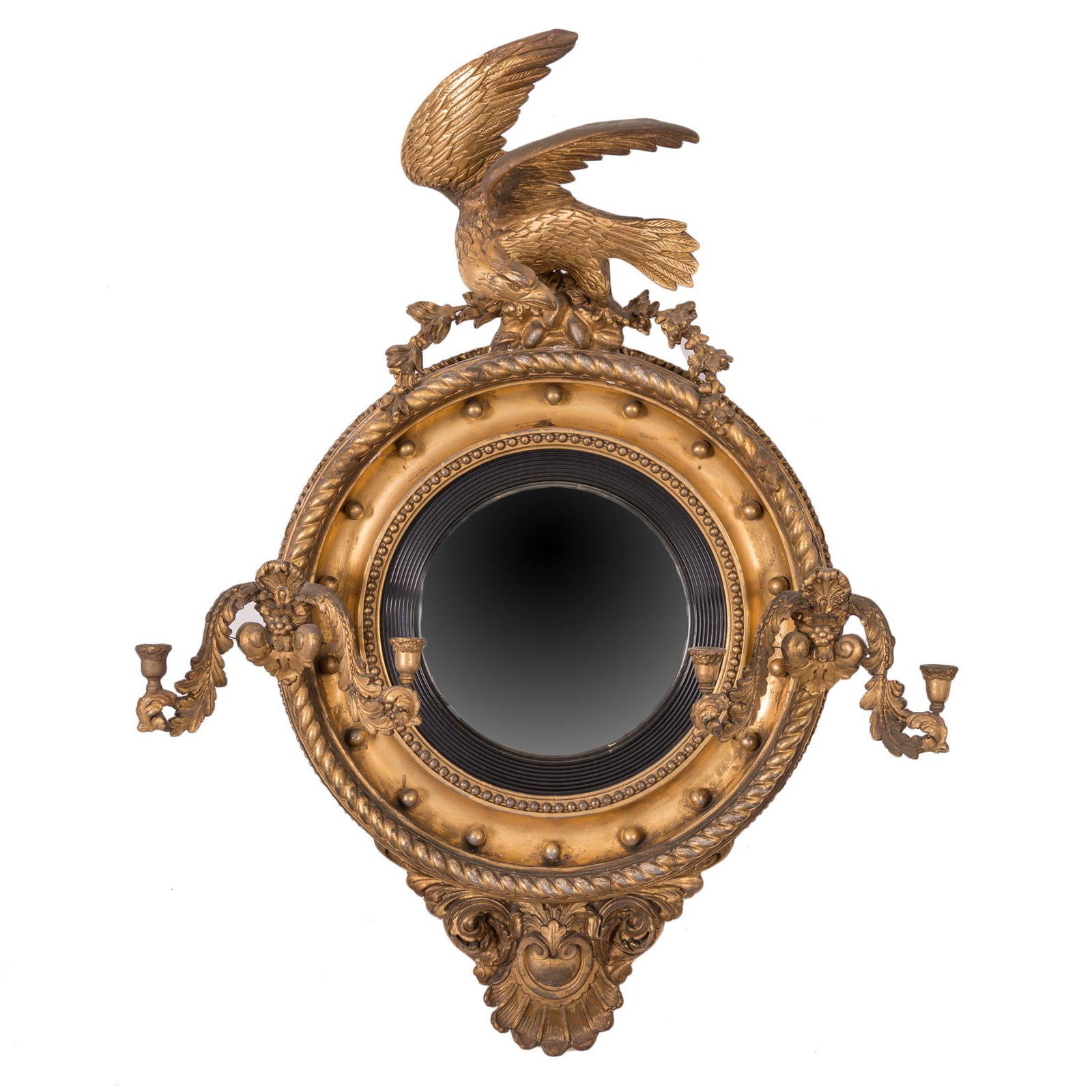 Regency Giltwood Convex Girandole Mirror - 11