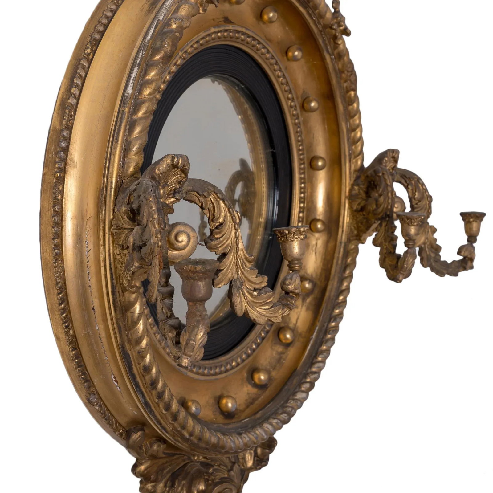 Regency Giltwood Convex Girandole Mirror - 2