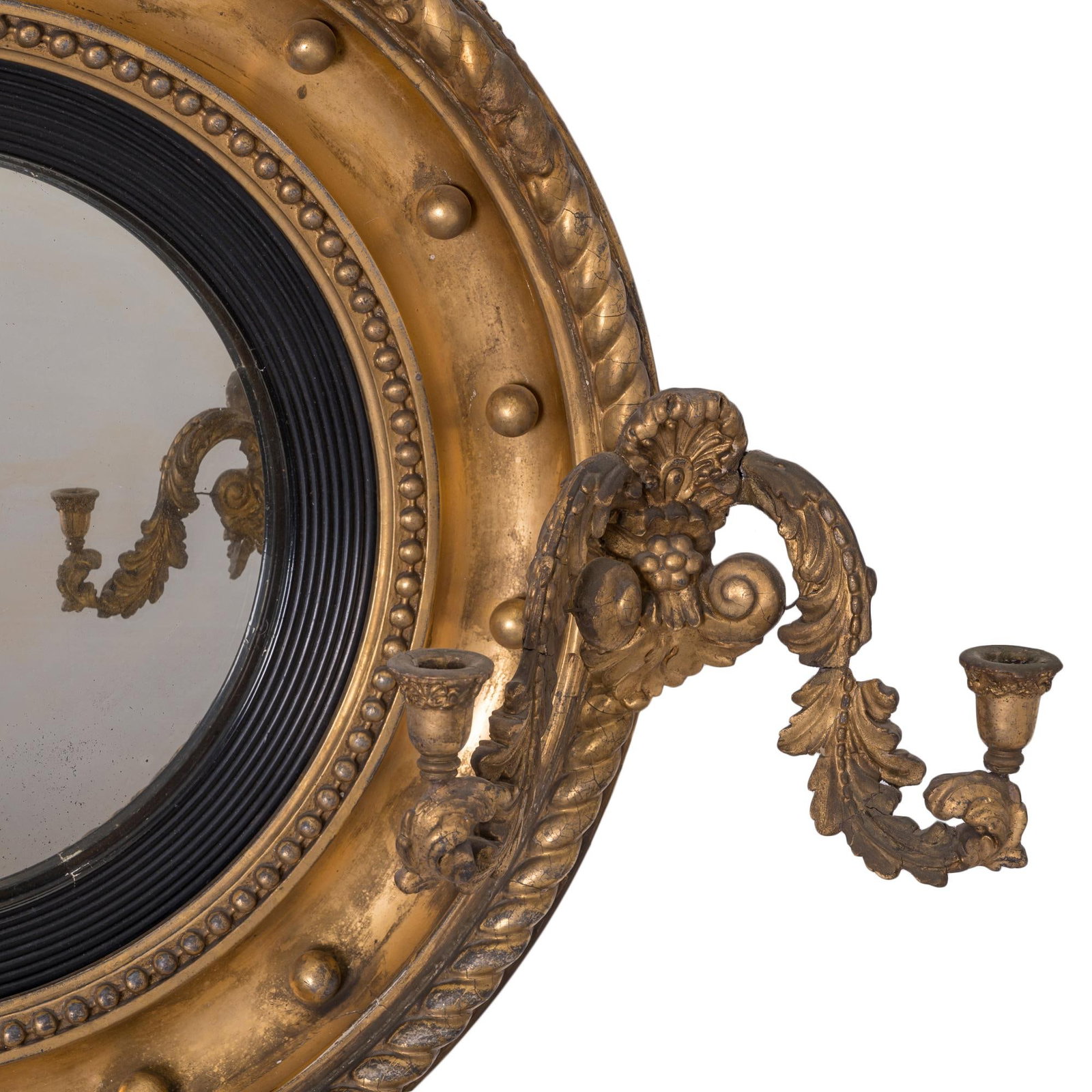 Regency Giltwood Convex Girandole Mirror - 3