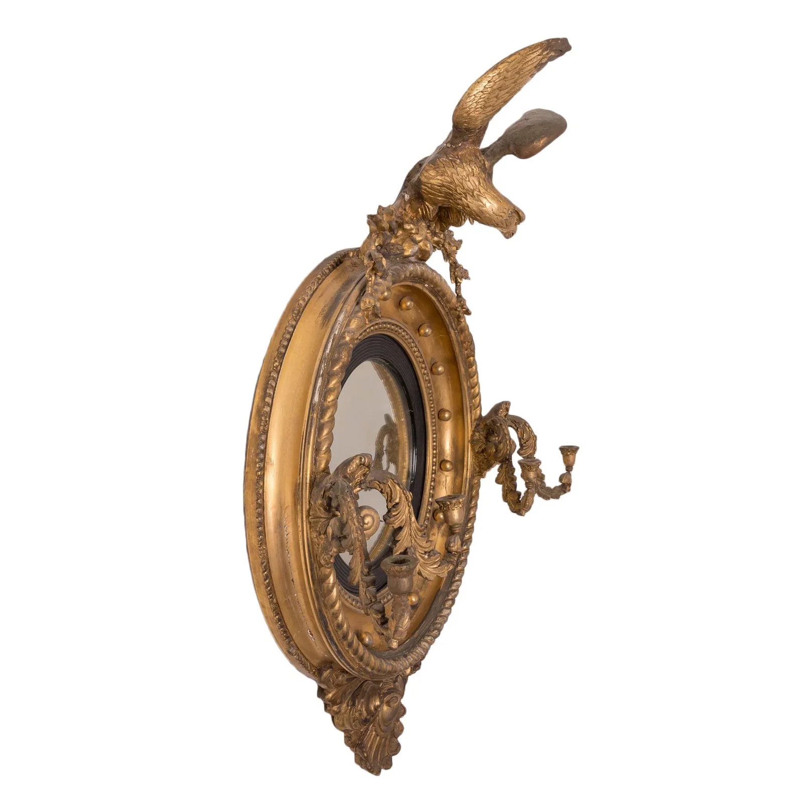 Regency Giltwood Convex Girandole Mirror - 4