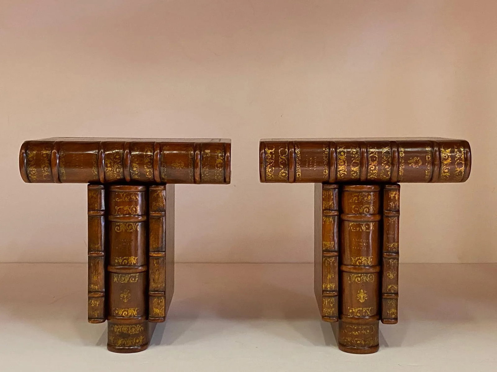 Vintage Theodore Alexander Trompe l'Oeil Book Brackets -Pair - 12
