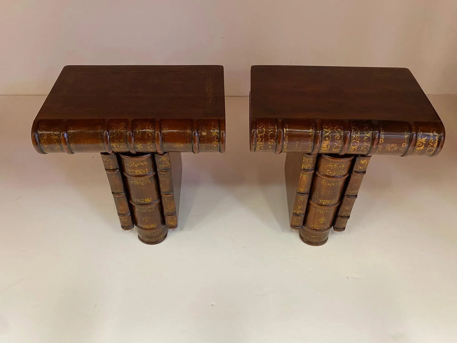 Vintage Theodore Alexander Trompe l'Oeil Book Brackets -Pair - 7