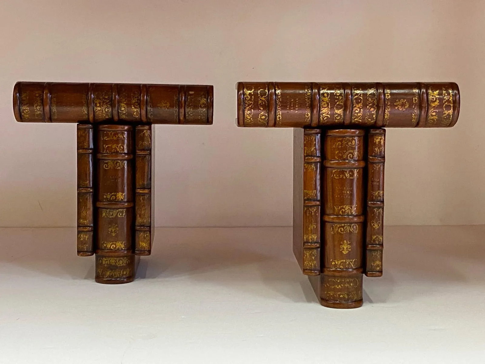Vintage Theodore Alexander Trompe l'Oeil Book Brackets -Pair - 8