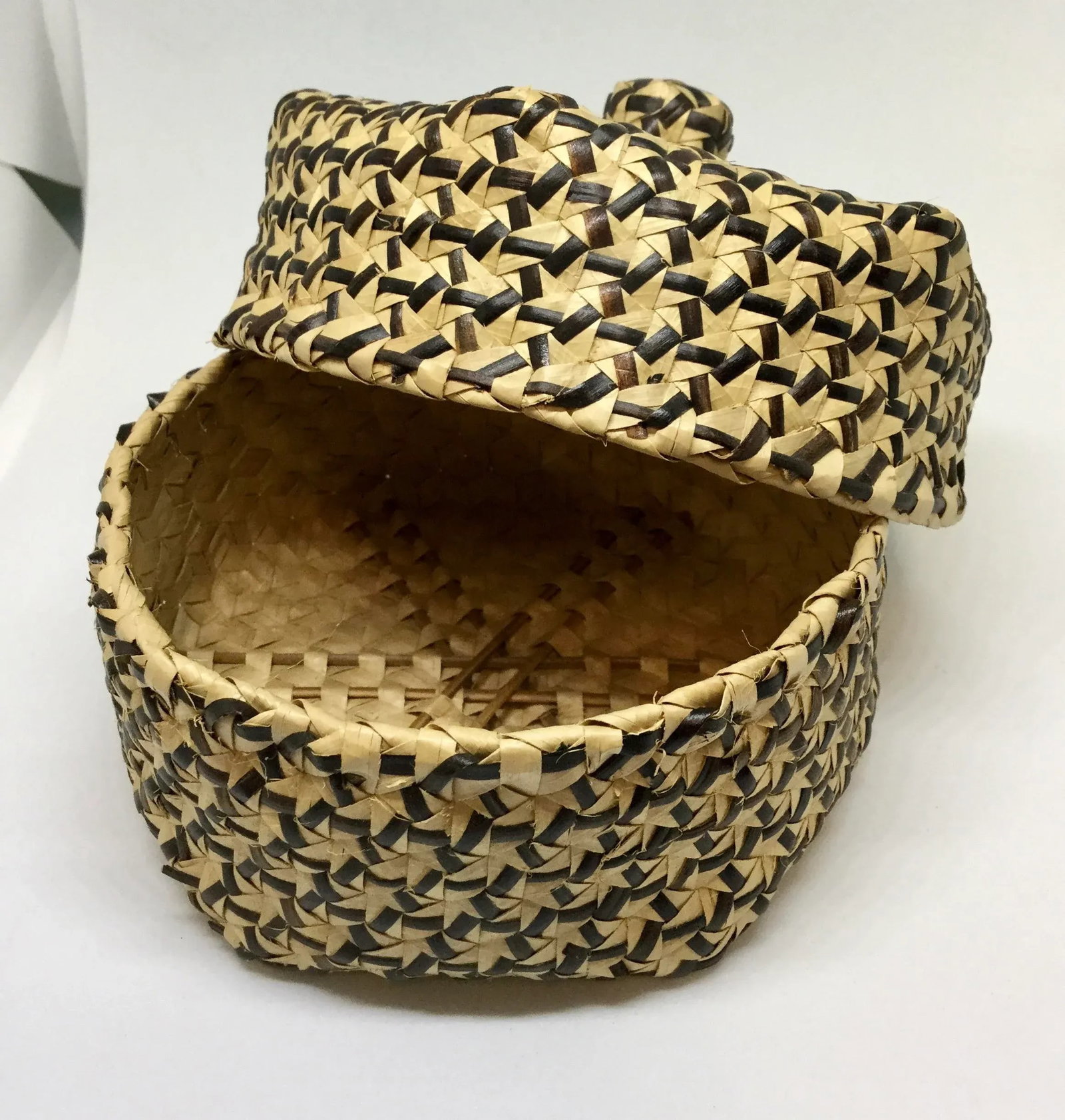 Vintage Covered Lidded Basket Box Circa 1890s - 7