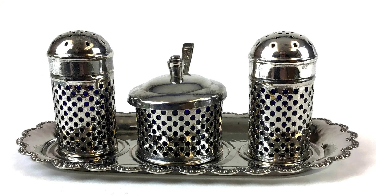 Vintage Formal Silver Plate Salt & Pepper Set, England - 5 Pieces - 13