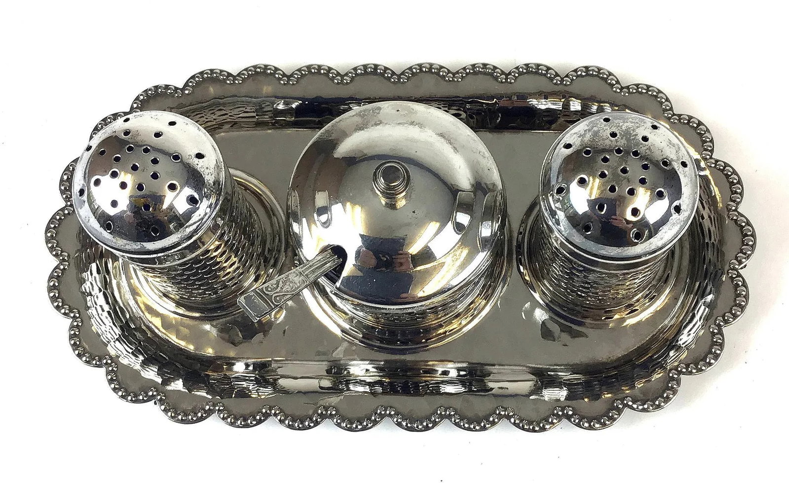 Vintage Formal Silver Plate Salt & Pepper Set, England - 5 Pieces - 3