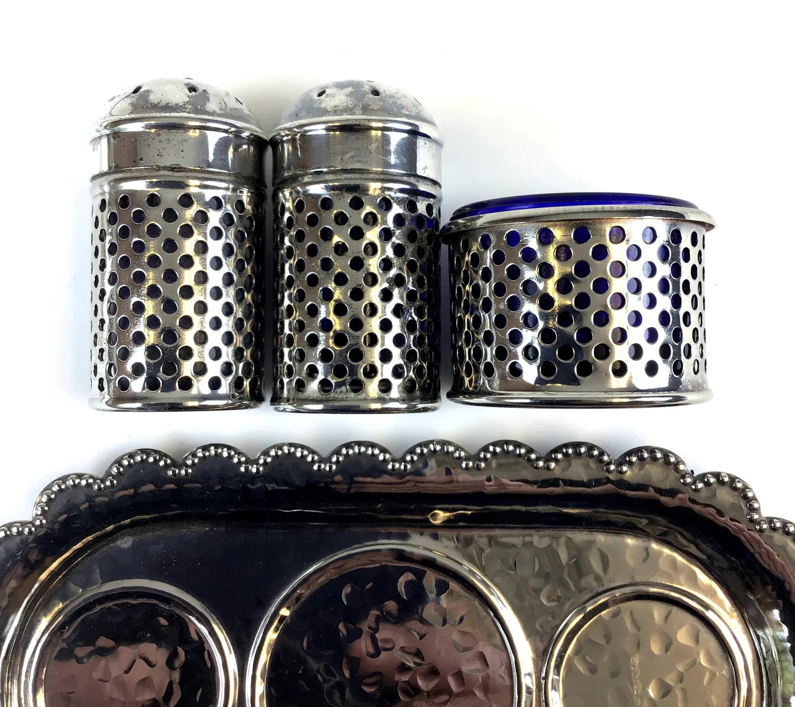 Vintage Formal Silver Plate Salt & Pepper Set, England - 5 Pieces - 5