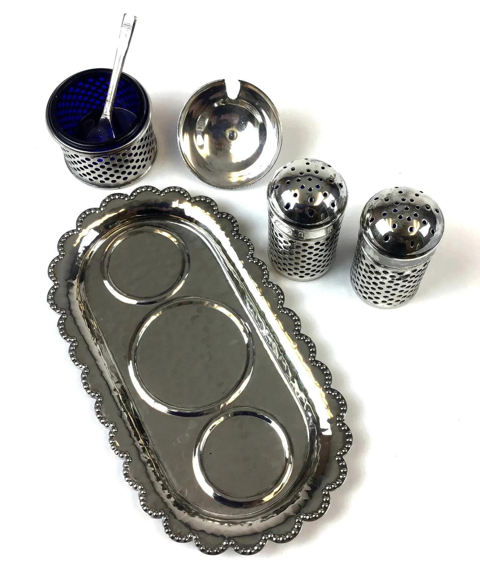 Vintage Formal Silver Plate Salt & Pepper Set, England - 5 Pieces - 9
