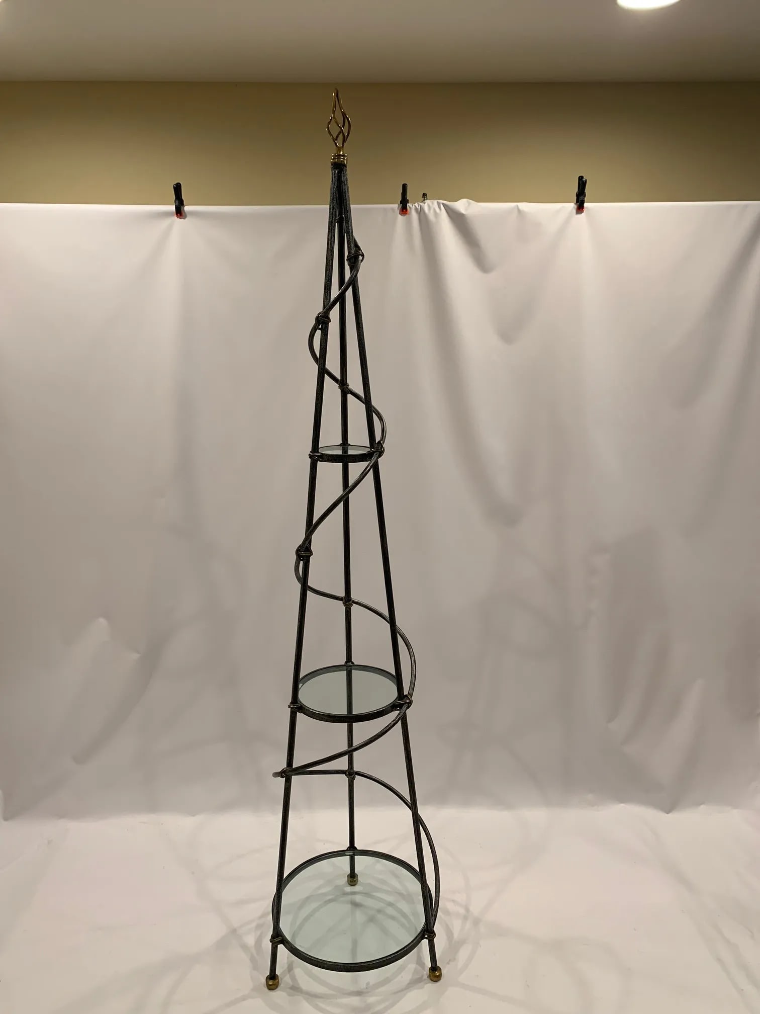 Maitland Smith 3 Tier Spiral Iron & Glass Etagere Shelves - 10
