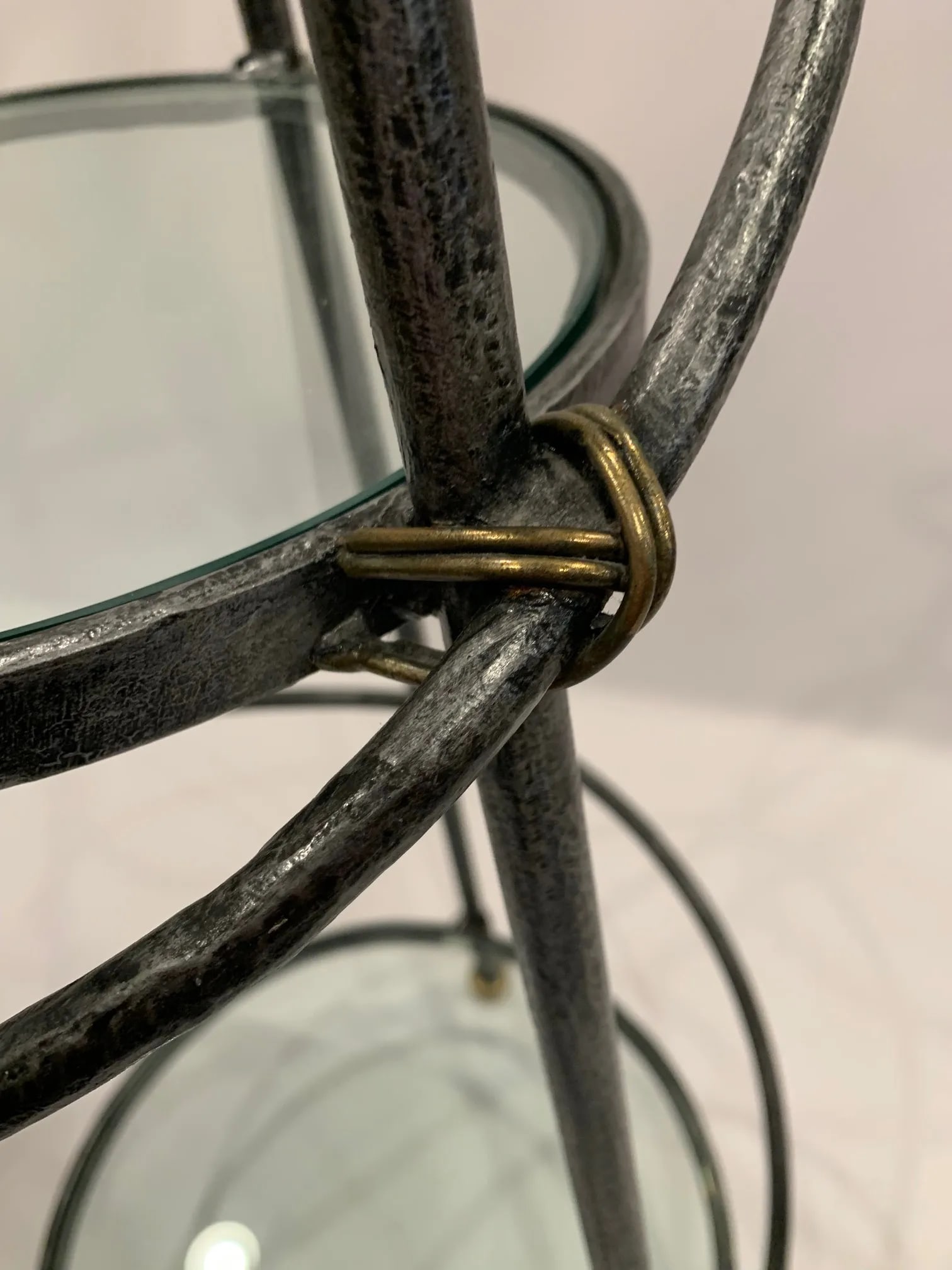 Maitland Smith 3 Tier Spiral Iron & Glass Etagere Shelves - 6