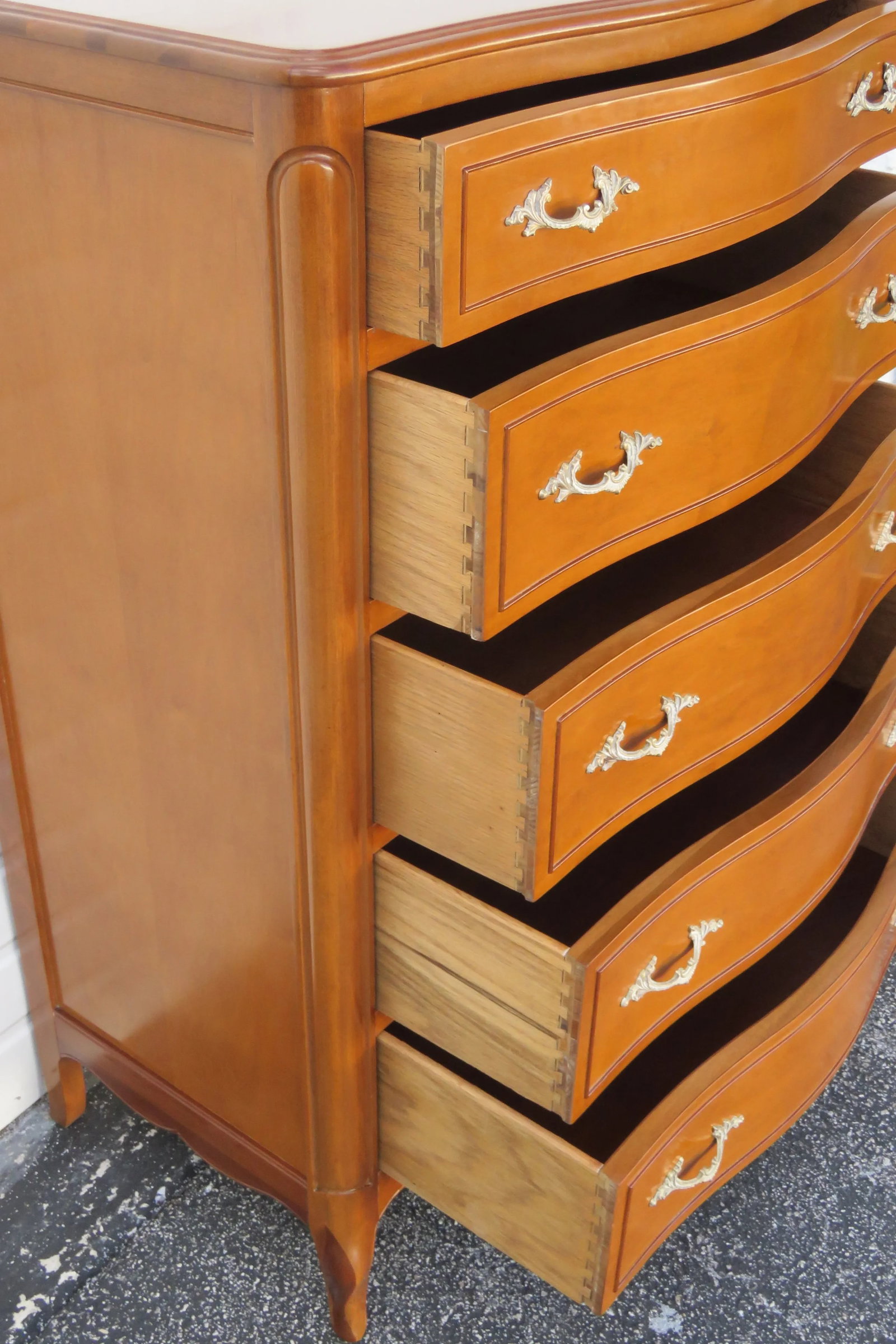 French Cherry Serpentine Front Chest of Drawers by Drexel Furniture - 11