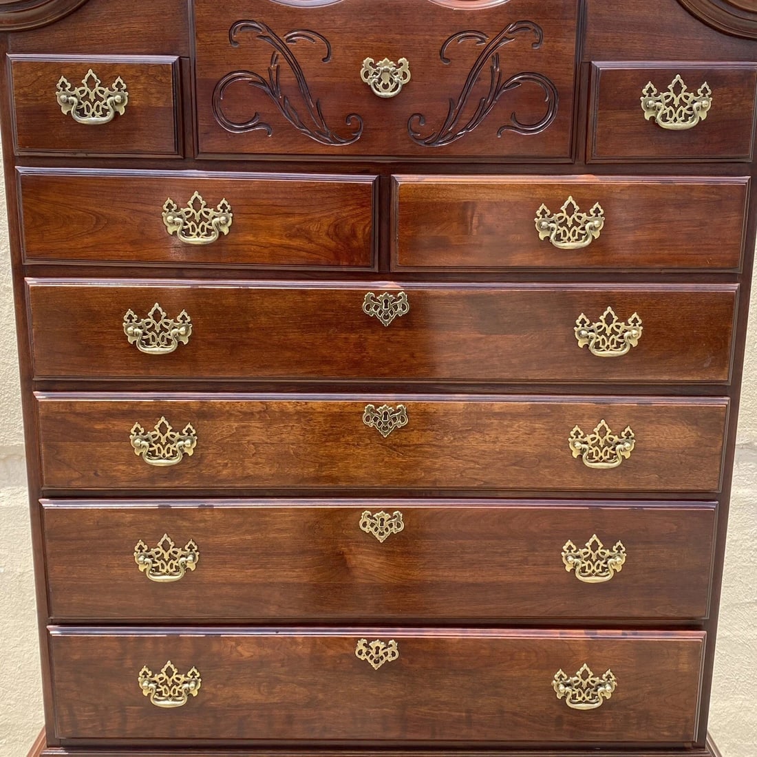Vintage Thomasville Queen Anne Style Cherry Wood Highboy Tall Chest Dresser - 4