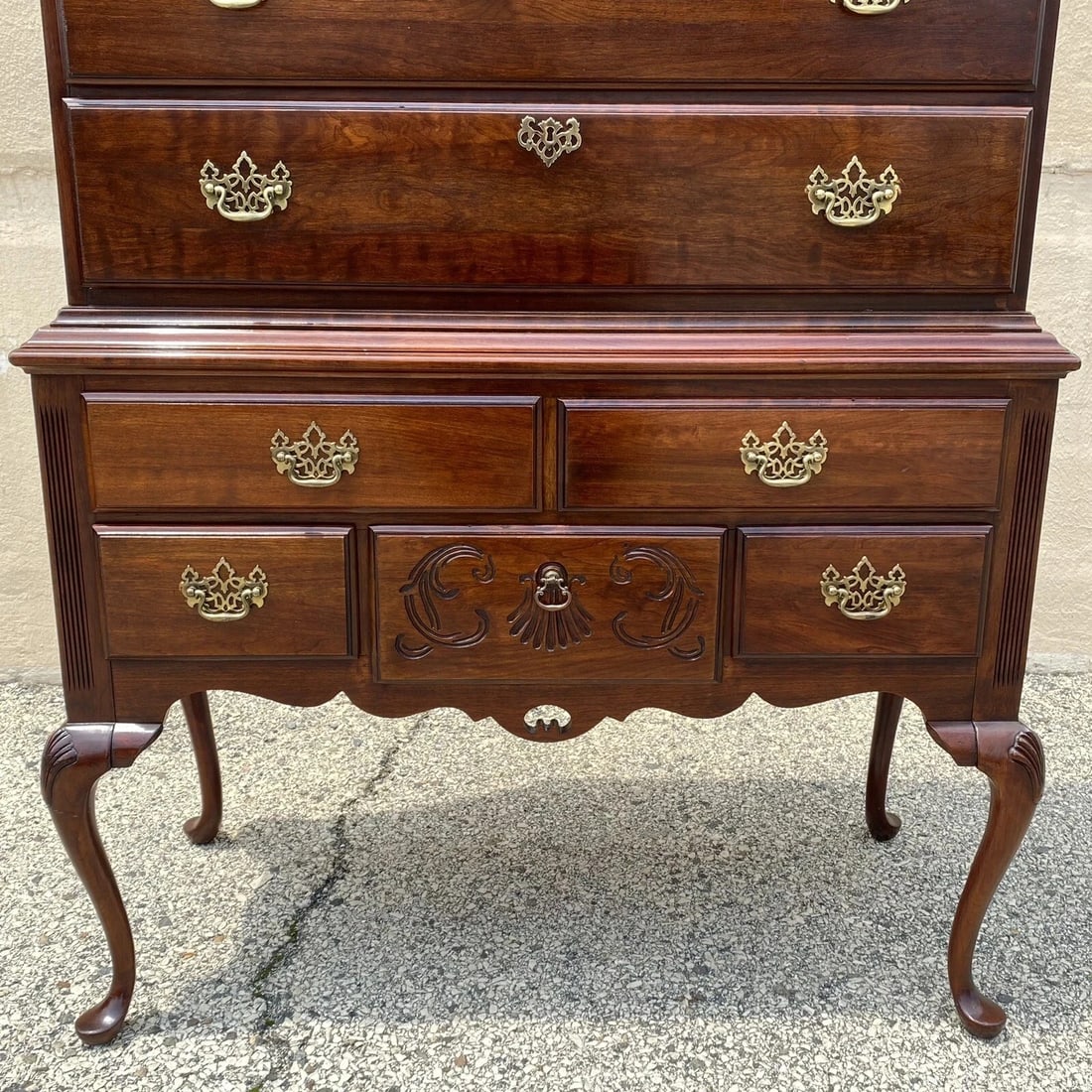 Vintage Thomasville Queen Anne Style Cherry Wood Highboy Tall Chest Dresser - 5