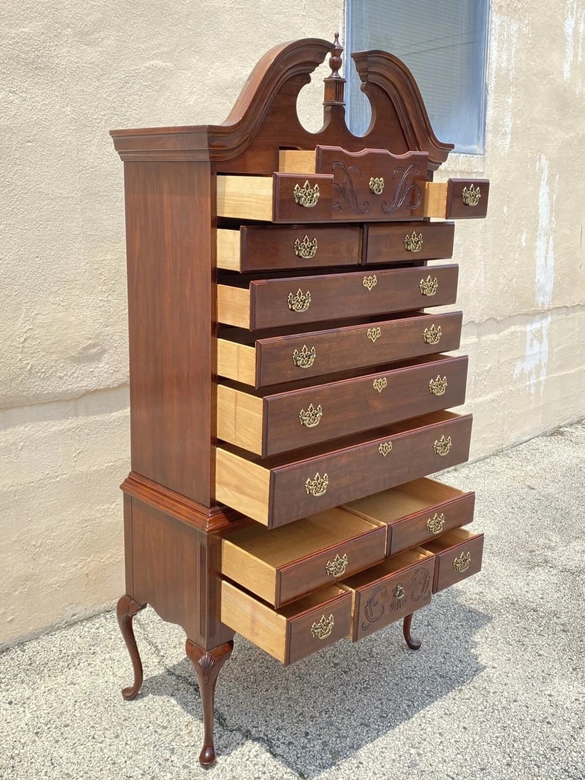 Vintage Thomasville Queen Anne Style Cherry Wood Highboy Tall Chest Dresser - 8