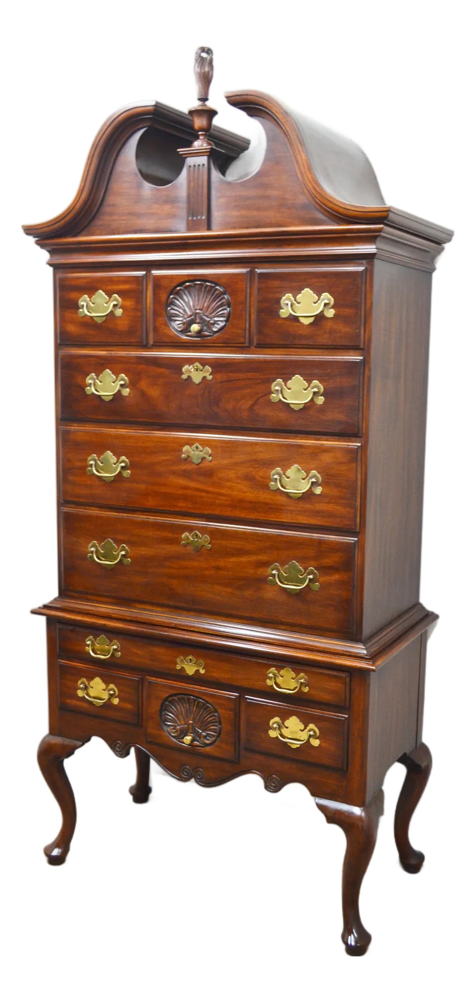 Henkel Harris Mahogany Highboy: Mahogany Highboy by Henkel. Harris. Store item #535. It features ten dovetailed drawers and brass hardware. Condition: Alterations: Original Condition Unaltered Imperfections: Some Imperfections Condi