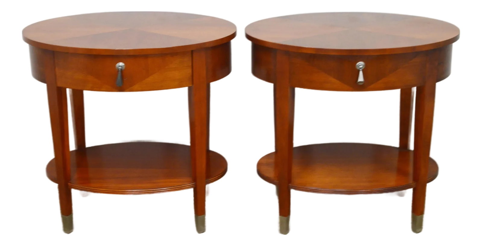 Ethan Allen Nightstans a Pair: Pair of Nightstands by Ethan Allen. Store item #544. It features one dovetailed drawer and metal feet. Condition: Alterations: Original Condition Unaltered Imperfections: Some Imperfections Condition